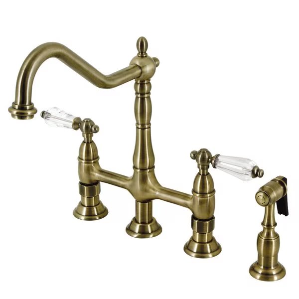Bridge Kitchen Faucet with Brass Sprayer, Antique Brass, Kingston Brass, Mfr#: KS1273WLLBS